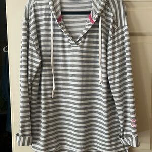 Gray and White Striped Hoodie